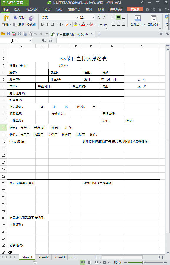 节目主持人报名表-节目主持人报名表样本xls格式免费版【excel表格】