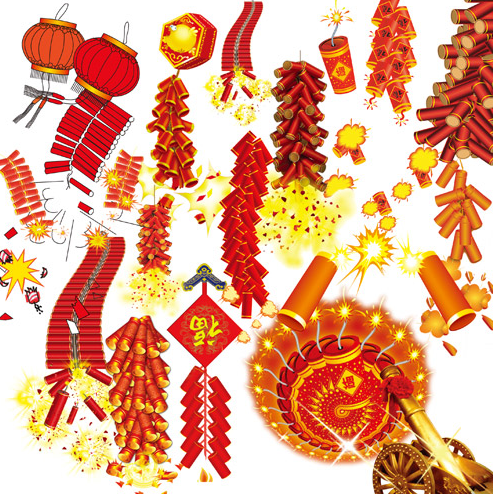 烟花psd素材|烟花爆竹鞭炮礼花PSD分层素材免