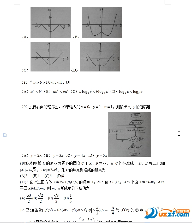 2016年高考全国一卷理科数学答案及解析|201